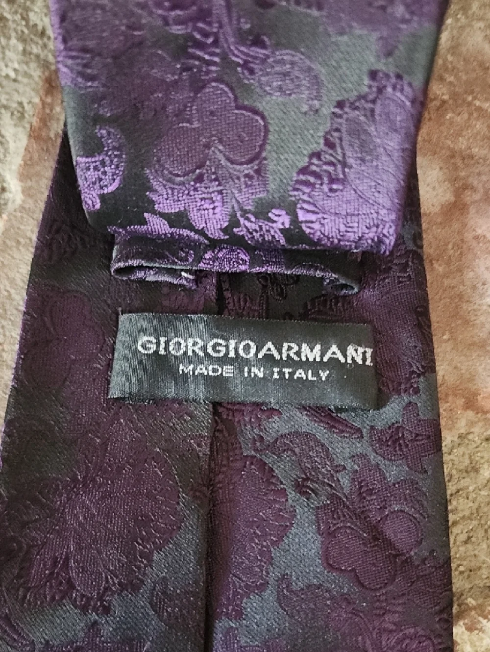Giorgio Armani Silk Tie Purple Black Floral Jacquard Luxury Designer Necktie